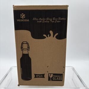32 oz Amber Glass Beer Bottles for Home Brewing with Flip Caps, Case of 4